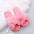 Warm Fluffy Slippers Women Cozy Faux Fur Cross Indoor Floor Slides Flat Soft Furry Shoes Ladies Female Celebrities Flip Flops
