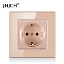 JHJCH wall crystal glass panel power socket plug has been grounded, 16a European standard power socket 86mm * 86mm