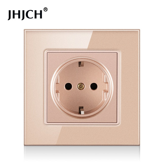 JHJCH wall crystal glass panel power socket plug has been grounded, 16a European standard power socket 86mm * 86mm