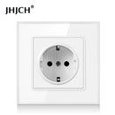 JHJCH wall crystal glass panel power socket plug has been grounded, 16a European standard power socket 86mm * 86mm