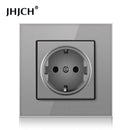 JHJCH wall crystal glass panel power socket plug has been grounded, 16a European standard power socket 86mm * 86mm