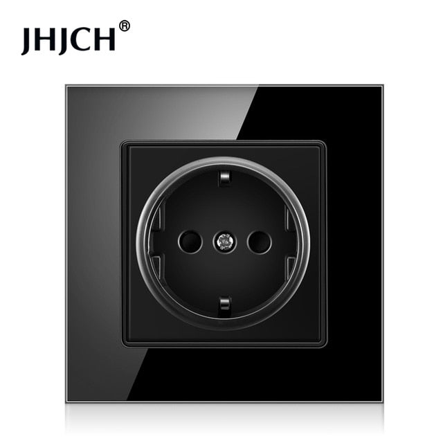 JHJCH wall crystal glass panel power socket plug has been grounded, 16a European standard power socket 86mm * 86mm