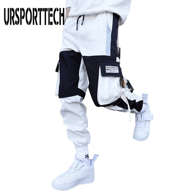 Hip Hop Joggers Men Letter Ribbons Cargo Pants Pockets Track Tactical Casual Techwear Male Trousers Sweatpants Sport Streetwear