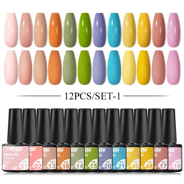 Mtssii 10Pcs/set Color Gel Nail Polish Set 100 Colors Semi Permanent UV Led Gel Varnish Soak Off Nail Lacquers Base Top Coat