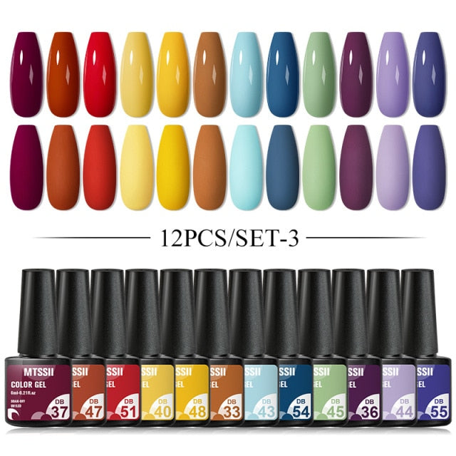 Mtssii 10Pcs/set Color Gel Nail Polish Set 100 Colors Semi Permanent UV Led Gel Varnish Soak Off Nail Lacquers Base Top Coat