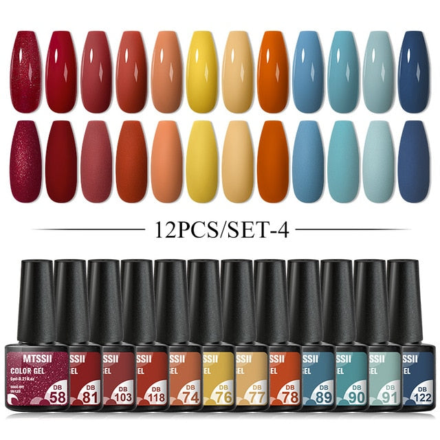 Mtssii 10Pcs/set Color Gel Nail Polish Set 100 Colors Semi Permanent UV Led Gel Varnish Soak Off Nail Lacquers Base Top Coat