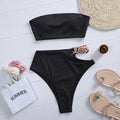 Peachtan Solid bikini 2021 High waist swimwear female Chain swimsuit women Bandeau 2 pieces set Sports bathing suit Ribbed new