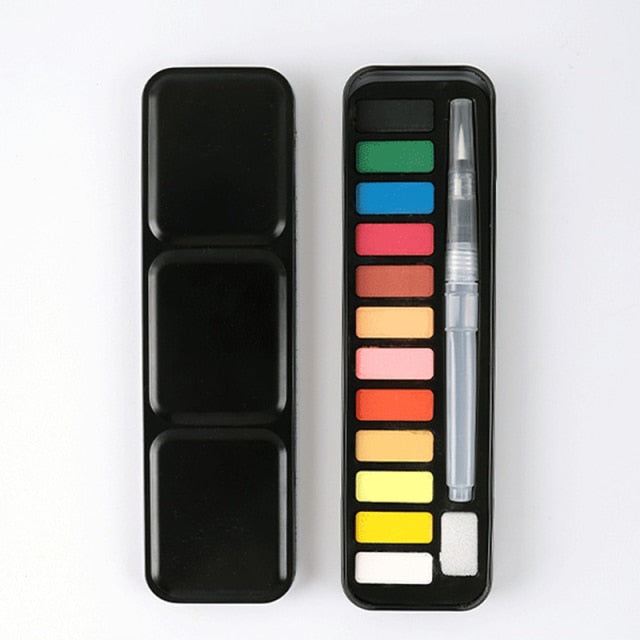 12/18/24/36 Colors Solid Watercolor Paint Set Portable Metal Box With Water Color Brush  School Kids Professional Art Supplies