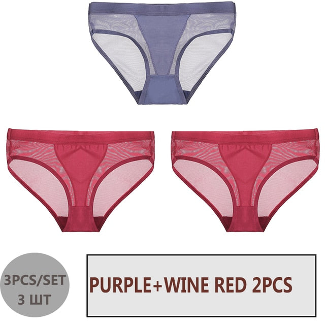 FINETOO 3PCS/Set Women Panties Sexy Mesh Lingerie Breathable Female Underwear For Woman Low-Rise Underpant Woman Panties Briefs