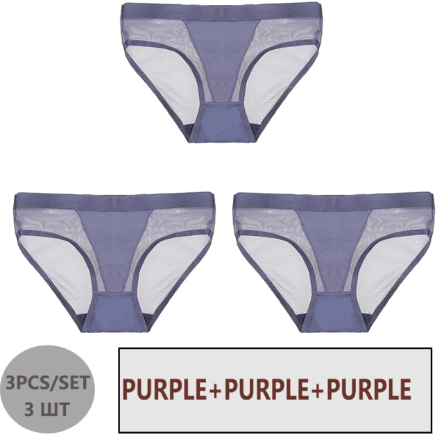 FINETOO 3PCS/Set Women Panties Sexy Mesh Lingerie Breathable Female Underwear For Woman Low-Rise Underpant Woman Panties Briefs