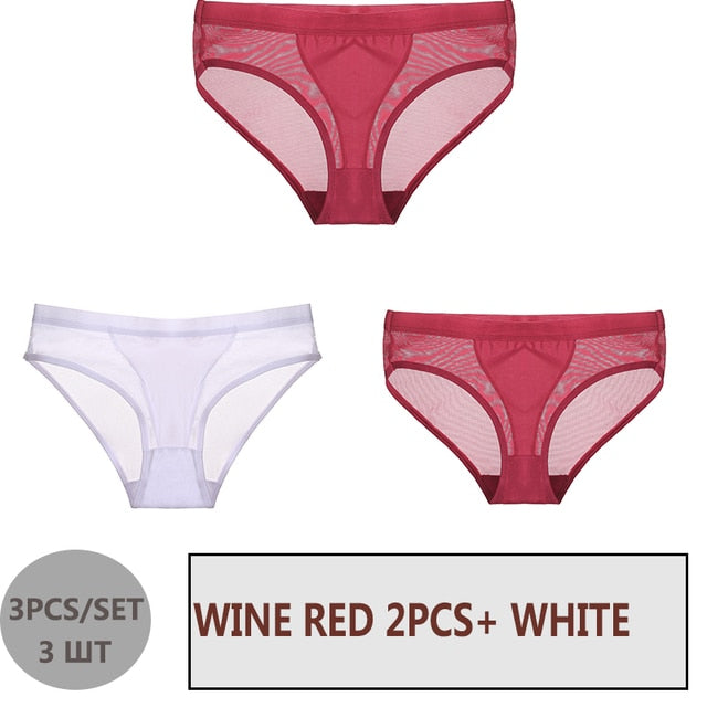 FINETOO 3PCS/Set Women Panties Sexy Mesh Lingerie Breathable Female Underwear For Woman Low-Rise Underpant Woman Panties Briefs