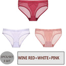 FINETOO 3PCS/Set Women Panties Sexy Mesh Lingerie Breathable Female Underwear For Woman Low-Rise Underpant Woman Panties Briefs