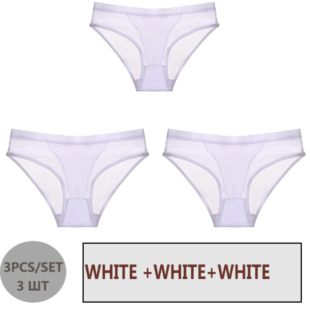 FINETOO 3PCS/Set Women Panties Sexy Mesh Lingerie Breathable Female Underwear For Woman Low-Rise Underpant Woman Panties Briefs