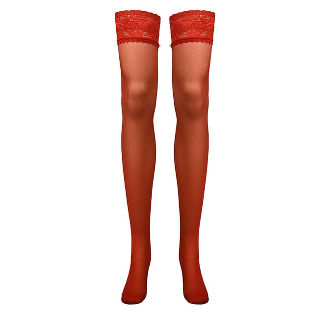 New Sexy Fishnet Stocking Pantyhose Silicone Hollow Elastic Stockings for Women Lace Top High Thigh Tights Pantyhose Transparent