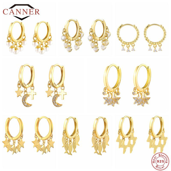 CANNER Real 925 Sterling Silver Hoop Earrings For Women Luxury Zircon Circle Round Earring Fashion Earings Jewelry pendientes