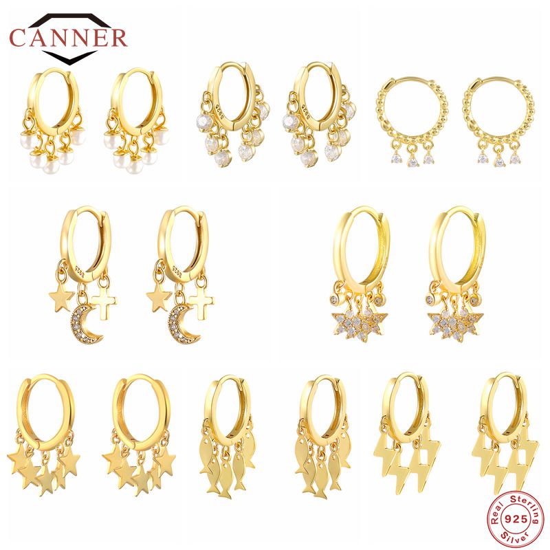 CANNER Real 925 Sterling Silver Hoop Earrings For Women Luxury Zircon Circle Round Earring Fashion Earings Jewelry pendientes