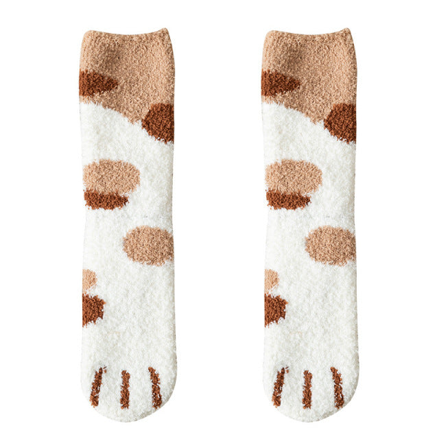 Funny Cute Style Cat Paw Cartoon Pattern Women  Cotton Socks Super Soft Gift For Female Stay in the house Sleeping Floor Sox