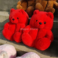 Teddy Bear women christmas plush slippers Cartoon Cute Bear House Slipper Furry Faux Fur Slides Woman Furry Flip Flop Shoes