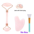 Rose Quartz Roller Facial Massager Powder Crystal Roller Jade Roller Scraper Mask Brush Three-piece Beauty Face-lifting Tool