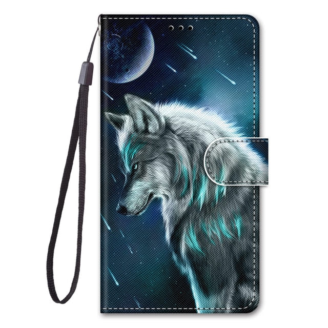 Flip Leather Phone Case For Redmi Note 9T 9 9S Pro 9A 9C Fundas Wallet Card Holder Stand Book Cover Cat Dog Painted Coque Capa