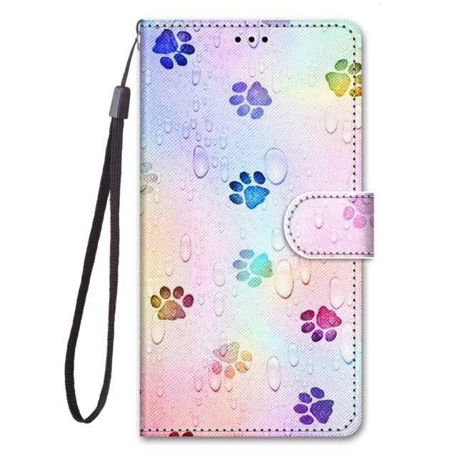 Flip Leather Phone Case For Redmi Note 9T 9 9S Pro 9A 9C Fundas Wallet Card Holder Stand Book Cover Cat Dog Painted Coque Capa