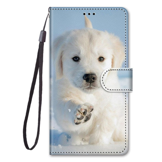 Flip Leather Phone Case For Redmi Note 9T 9 9S Pro 9A 9C Fundas Wallet Card Holder Stand Book Cover Cat Dog Painted Coque Capa