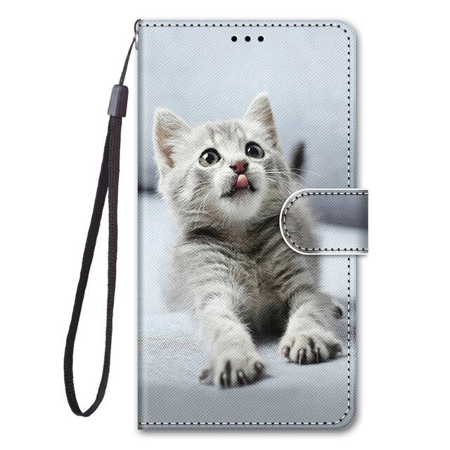 Flip Leather Phone Case For Redmi Note 9T 9 9S Pro 9A 9C Fundas Wallet Card Holder Stand Book Cover Cat Dog Painted Coque Capa