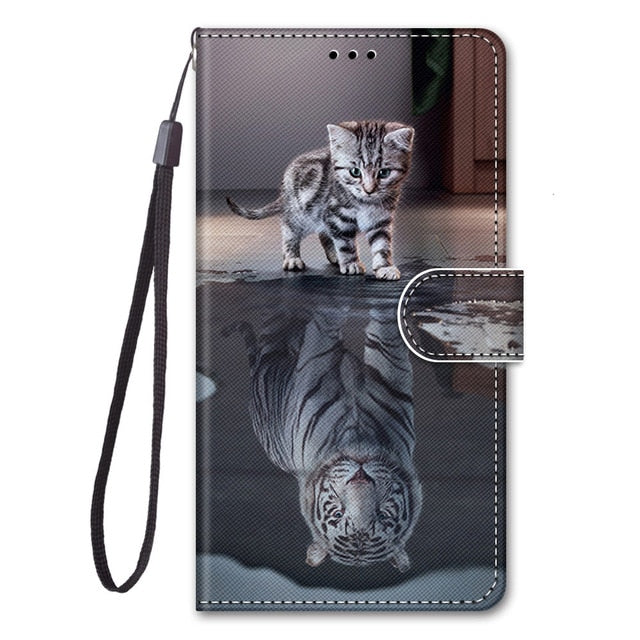 Flip Leather Phone Case For Redmi Note 9T 9 9S Pro 9A 9C Fundas Wallet Card Holder Stand Book Cover Cat Dog Painted Coque Capa
