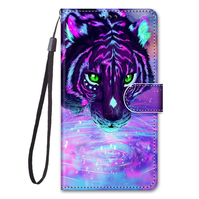 Flip Leather Phone Case For Redmi Note 9T 9 9S Pro 9A 9C Fundas Wallet Card Holder Stand Book Cover Cat Dog Painted Coque Capa