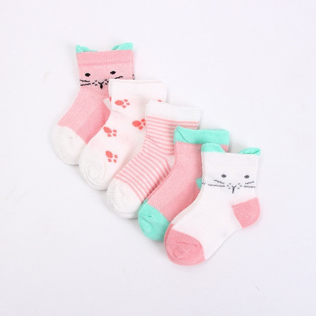 5 Pairs/Lot Baby Socks  For Newborns Infant Cute Cartoons Soft Cotton Socks Summer 0-24 Month Boy Girl Lovely Mesh Kids Gift CN