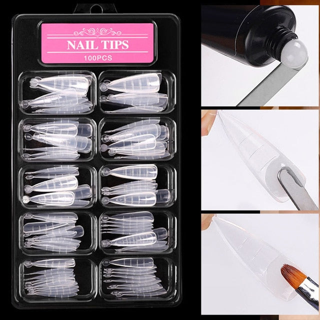 Full Cover Sculpted Nail Tips Fake Finger Polish Extension Tips Quick Building Mold False Tips Manicuring Tools Set