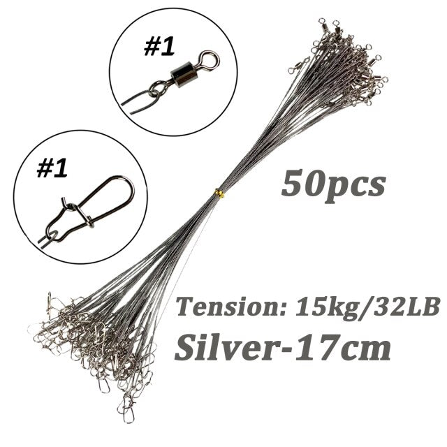 Assorted 32lb/35lb Fishing Line Steel Wire Leader With Rolling Swivels Duo-Lock Snap Anti-bait Carp Fishing Wire Leadcore Leash