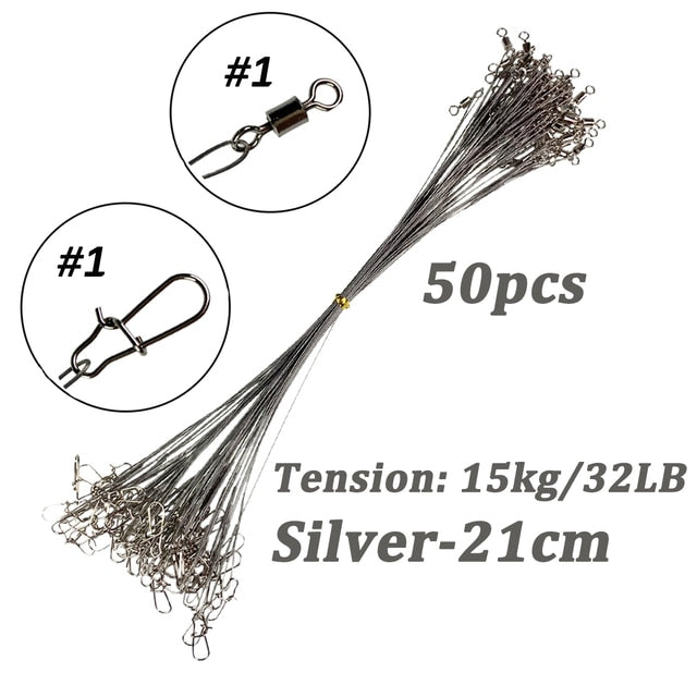Assorted 32lb/35lb Fishing Line Steel Wire Leader With Rolling Swivels Duo-Lock Snap Anti-bait Carp Fishing Wire Leadcore Leash