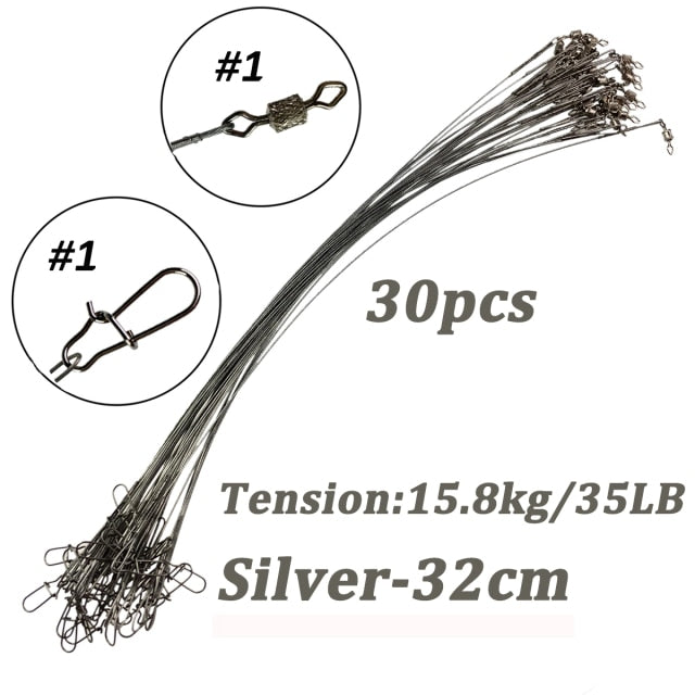 Assorted 32lb/35lb Fishing Line Steel Wire Leader With Rolling Swivels Duo-Lock Snap Anti-bait Carp Fishing Wire Leadcore Leash