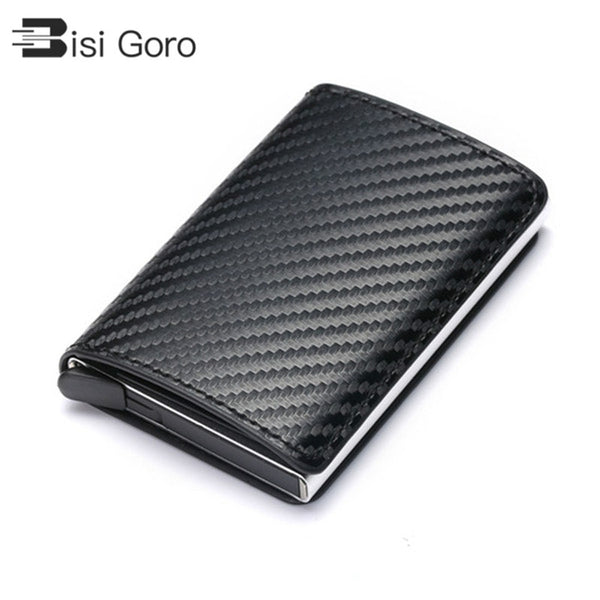 BISI GORO 2021 Business ID Credit Card Holder Men and Women Metal RFID Vintage Aluminium Box PU Leather Card Wallet Note Carbon