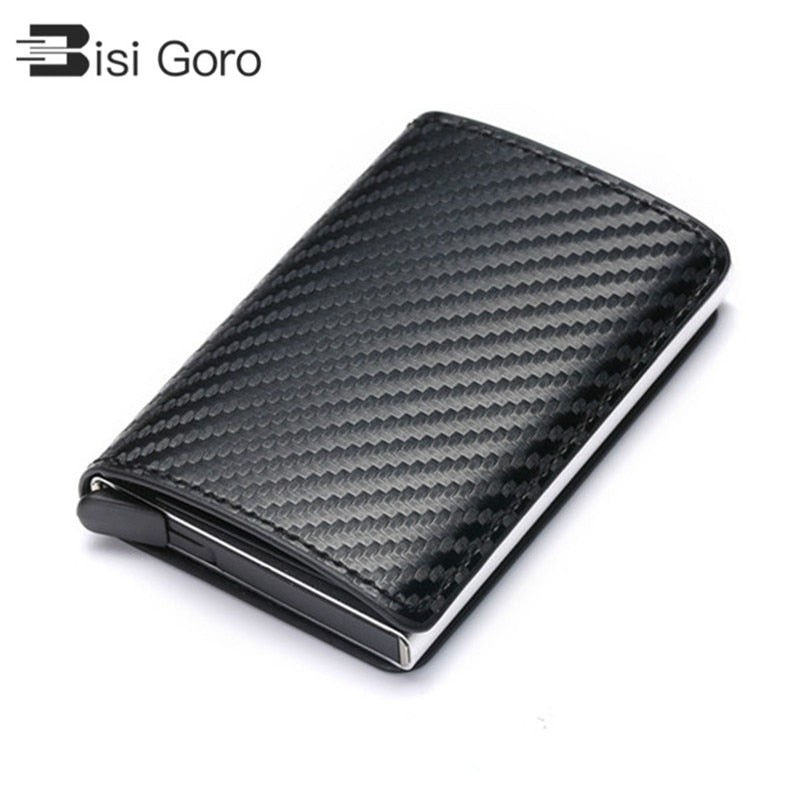 BISI GORO 2021 Business ID Credit Card Holder Men and Women Metal RFID Vintage Aluminium Box PU Leather Card Wallet Note Carbon