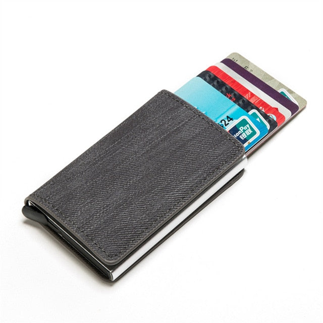 BISI GORO 2021 Business ID Credit Card Holder Men and Women Metal RFID Vintage Aluminium Box PU Leather Card Wallet Note Carbon