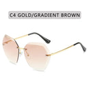 2021 New Fashion Brand Design Vintage Rimless Pilot Sunglasses Women Men Retro Cutting Lens Gradient Sun Glasses Female UV400