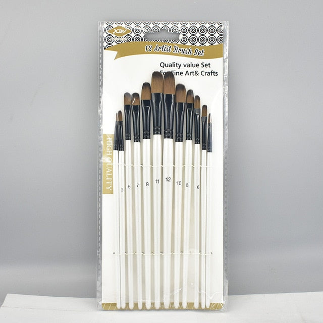 12pcs Nylon Hair Wooden Handle Watercolor Paint Brush Pen Set For Learning Diy Oil Acrylic Painting Art Paint Brushes Supplies