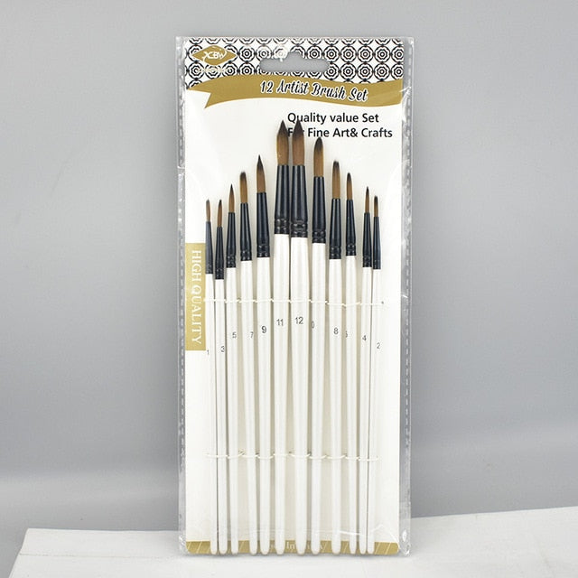 12pcs Nylon Hair Wooden Handle Watercolor Paint Brush Pen Set For Learning Diy Oil Acrylic Painting Art Paint Brushes Supplies