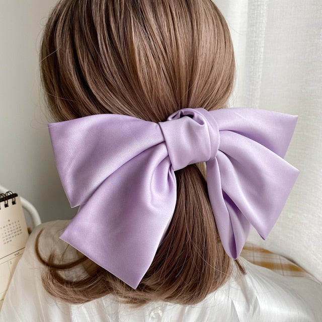 High Quatity Solid Color Big Bow Hairpins For Girl Popular Hair Clip For Women Sweet Two-layer Satin Hairgrip Hair Accessories