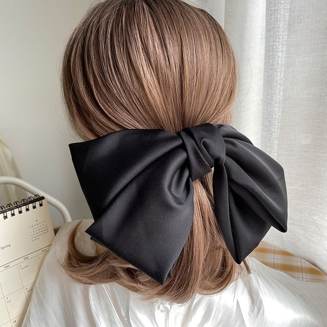 High Quatity Solid Color Big Bow Hairpins For Girl Popular Hair Clip For Women Sweet Two-layer Satin Hairgrip Hair Accessories
