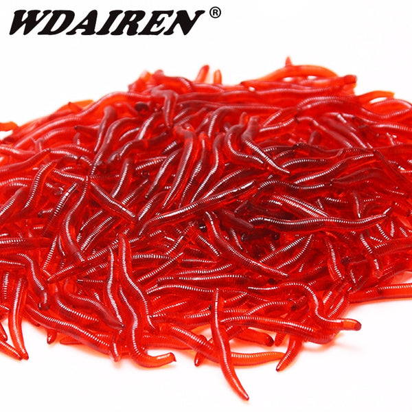 50 or100pcs Lifelike Fishy Smell Red Worms Soft Bait Simulation Earthworm Carp Bass Fishing Lures Artificial Silicone Pesca