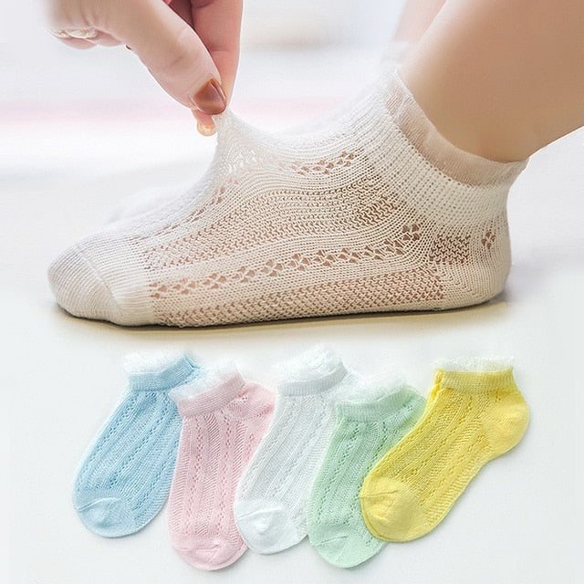 5 Pairs/Lot Children Cotton Socks Boy Girl Baby Infant Ultrathin Fashion Breathable Solid Mesh Socks For Summer 1-12T Teens Kids