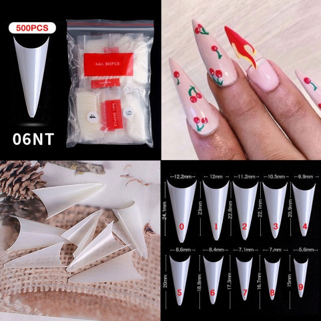 100/500PCS PRO White Clear V Straight Round End Full/Half Acrylic Ballet Coffin French False Nail Tips Fake Toenail Tip Manicure