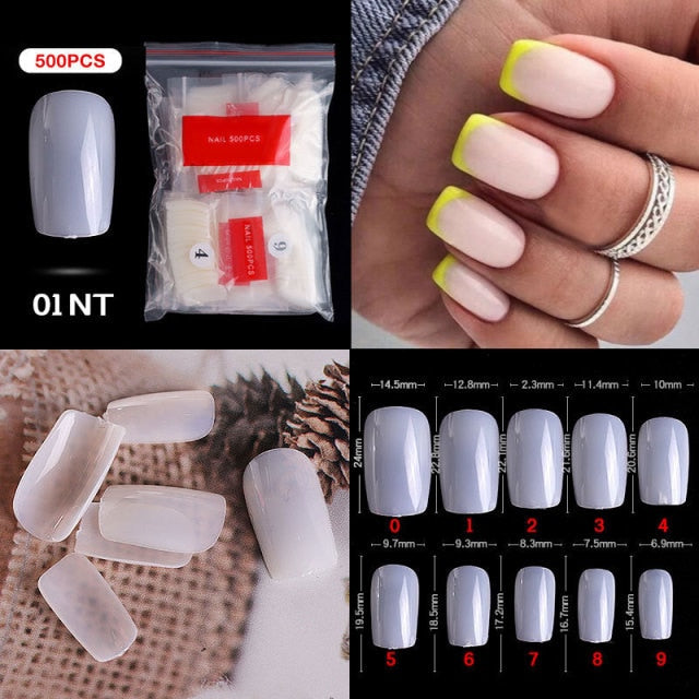 100/500PCS PRO White Clear V Straight Round End Full/Half Acrylic Ballet Coffin French False Nail Tips Fake Toenail Tip Manicure