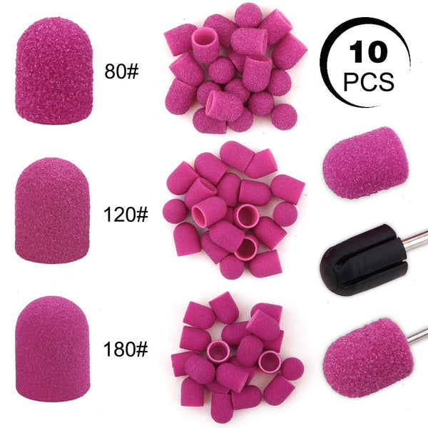 10Pcs 10*15/13*19 Purple Sanding Caps Nail Art Sanding Bands Block Caps Mandrel Gel Remover Foot Care Cuticle Drill Accessories