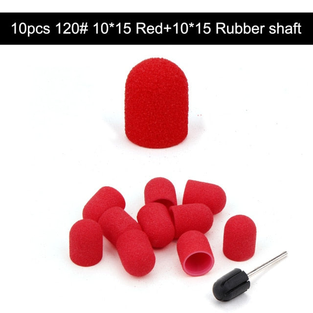 10Pcs 10*15/13*19 Purple Sanding Caps Nail Art Sanding Bands Block Caps Mandrel Gel Remover Foot Care Cuticle Drill Accessories