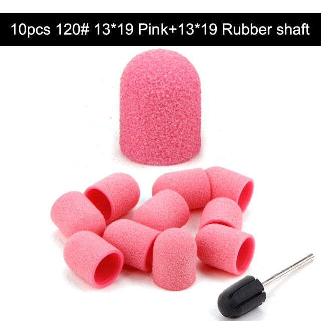 10Pcs 10*15/13*19 Purple Sanding Caps Nail Art Sanding Bands Block Caps Mandrel Gel Remover Foot Care Cuticle Drill Accessories