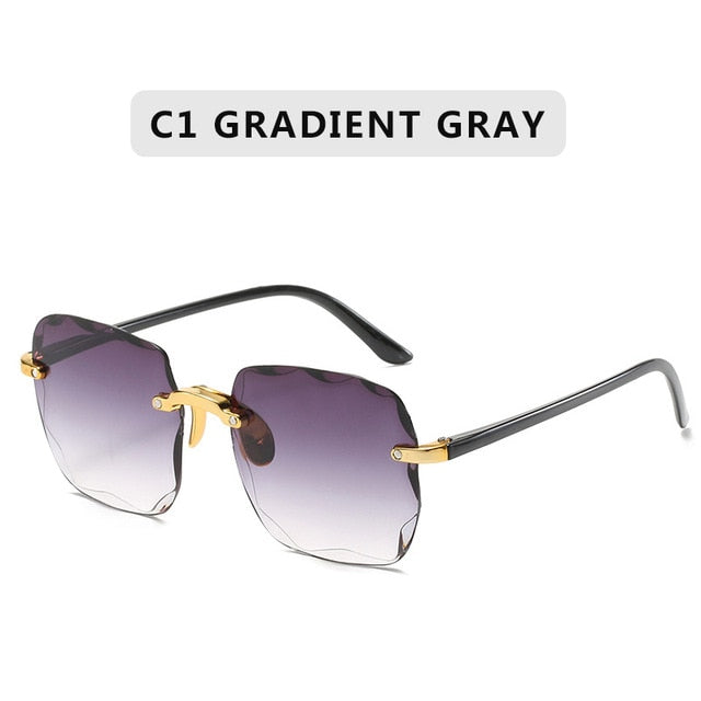 2021 Square Rimless Sunglasses Women Luxury Brand Designer Summer Red Glasses Fashion Sun glasses For Men UV400 Shades Oculos